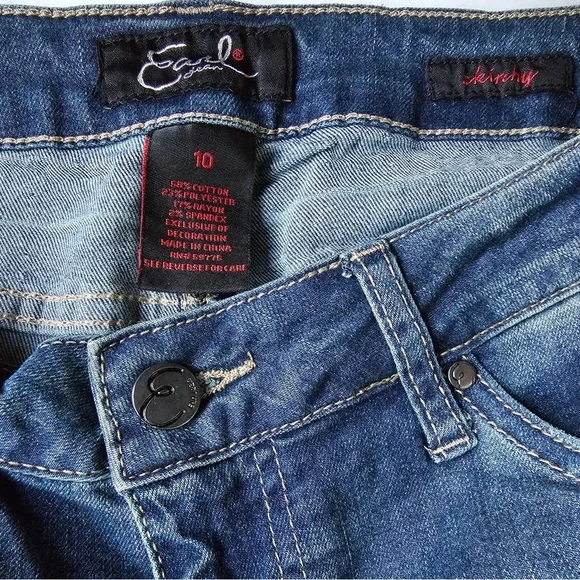 EARL Jeans Skinny Bedazzled Rhinestone Accents Tapered Legs  Whiskers Size 10 - Picture 8 of 10